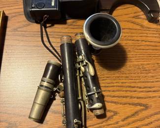 Disassembled vintage wood clarinet