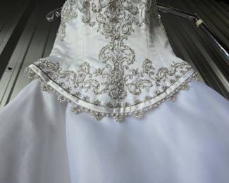 JEN8055 White Satin Full Skirt Beaded Top Gown or Wedding Dress Size Small $179.99 AAA Vintage Warehouse 712 L And A Rd Suite B Metairie, LA 70001 By Appointment Thursday - Saturday 10-4 