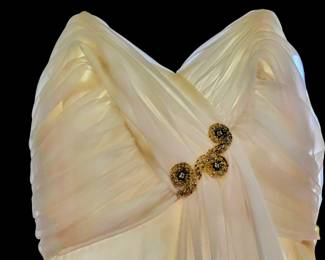 JEN8041 White Chiffon Spaghetti Strap Long Special Occasion Dress Size Small $59.99 AAA Vintage Warehouse 712 L And A Rd Suite B Metairie, LA 70001 By Appointment Thursday - Saturday 10-4 