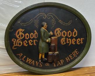 LG5275 Good Beer Good Cheer Carved Wooden Tavern Pub Bar Sign $200.00