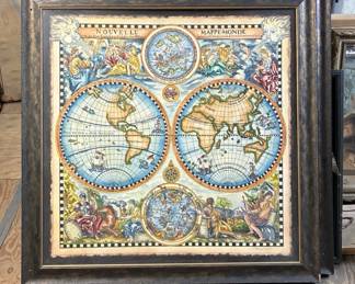 LG5287 Nouvelle MappeMonde Framed with Glass Tavern Pub Bar Sign $150.00