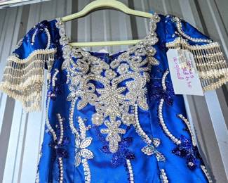 JEN8042 Renaissance Costume Gown Rhinestones With Beading Royal Blue Size Small $140.00
