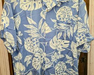 Vintage Men's Polo, Rayon, Floral Print, Extra Large, Blue and White JEN2021 35.99