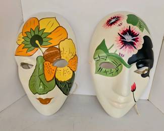 Vintage Ceramic Floral Masks 10 inch X 6 Inch Two Incl. Elastic String on Back JEN8006 $22.99