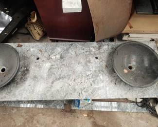 72 Inch x22 Inch x1 Inch Grey Granite Double Vanity w Two 16 Inch Black Sinks qui9016 $300  - By Appointment Pickup at 5245 Quincy St Metairie, LA 70006 - Construction Company Liquidation