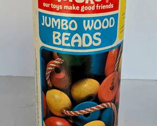 Vintage Playsckool Wooden Bead Set 15incl With String,Original Container JEN8001 $13.99