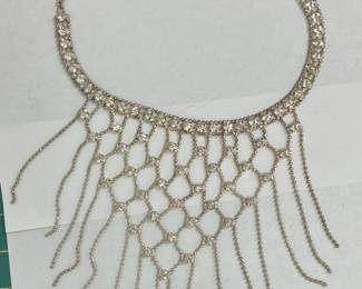 Vintage Clear Rhinestone in a Silvertone Setting Bib Choker Necklace AAA2467 $55.00