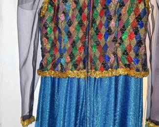 JEN8051 Renaissance Costume Multicolored Vest Top, Blue Bottom Size Small $40.00 AAA Vintage Warehouse 712 L And A Rd Suite B Metairie, LA 70001 By Appointment Thursday - Saturday 10-4 