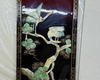 Carved Shell and Lacquer Cranes with Foliage Asian Artwork AAA53 $50.00