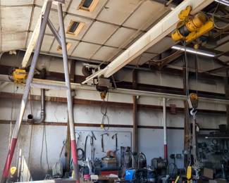 Overhead Hoist System, Three Hoists And Crossbars, Including P&H 2 Ton Cable Hoist and Acco Wright-Way 1-Ton Hoist And P&H 1-Ton Hoist