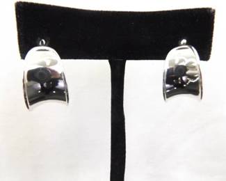 .925 Sterling Silver Thick Hoop Hinged Clasp Post Earrings