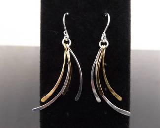 New .925 Sterling Silver Gold Accented Leaf Dangle Hook Earrings