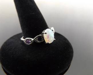 NEW .925 Sterling Silver Amethyst and Opal Crystal Ring Size 8