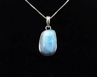 .925 Sterling Silver Larimar Cabochon Pendant Necklace