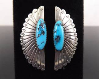 .925 Sterling Silver Navajo Turquoise Cabochon Post Earrings