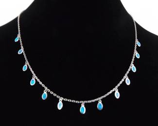 .925 Sterling Silver Inlayed Opal Dangles Necklace