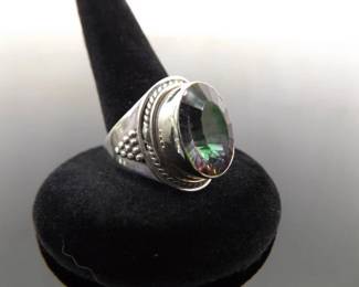 .925 Sterling Silver Mystic Quartz Crystal Ring Size 9