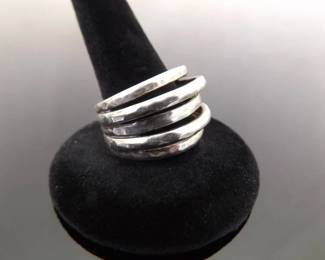 .925 Sterling Silver Hand Hammered Multi Band Ring Size 8
