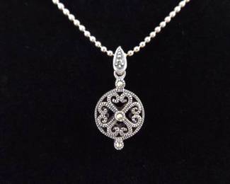 .925 Sterling Silver Art Nouveau Scrolled Wheel Pendant Necklace