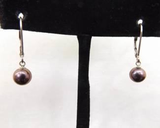 .925 Sterling Silver Genuine Pearl Hinged Clasp Dangle Hook Earrings