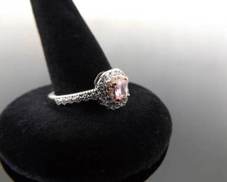 .925 Sterling Silver Pink Sapphire Crystal Ring Size 7.75
