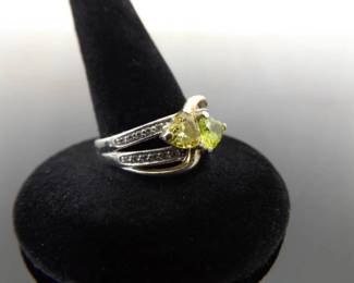 .925 Sterling Silver Citrine and Peridot Crystal Heart Ring Size 8