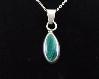 .925 Sterling Silver Malachite Pendant Necklace