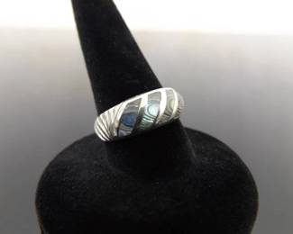 .925 Sterling Silver Inlayed Abalone Ring Size 5.5