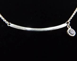 .925 Sterling Silver Zirconia Dangle Bar Necklace