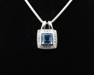 .925 Sterling Silver Diamond Accented Topaz Crystal Pendant Necklace