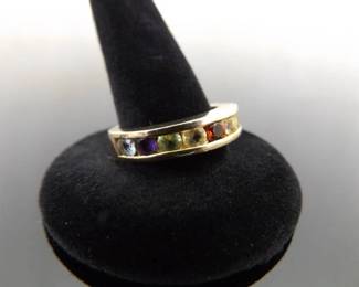 .925 Sterling Silver Multi Stone Vermeil Band Ring Size 8