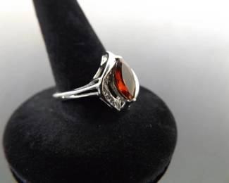 .925 Sterling Silver Garnet Marquis Ring Size 7