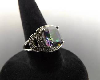 .925 Sterling Silver Mystic Quartz Crystal Ring Size 5.25