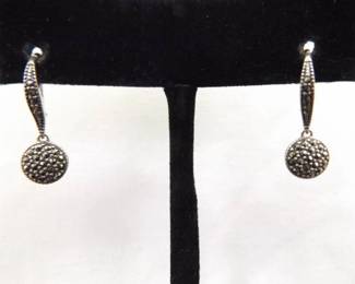 .925 Sterling Silver Art Nouveau Hinged Clasp Dangle Hook Earrings