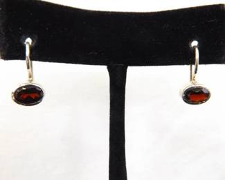 NEW .925 Sterling Silver Garnet Hook Latch Earrings