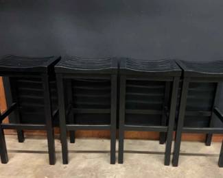 Set Of 4 Matching Backless Wood Barstools