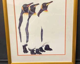 Large Framed 35 X 31 Penguin Print By Unknown Artist