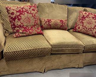 Gold Henredon Upholstered Sofa W Accent Pillows