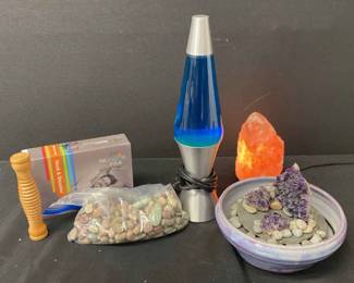 16 Blue liquid Yellow Wax Lava lamp, Pink Salt Lamp, Fountain And Other Relaxing Items