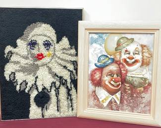 Clowns Oil Painting By W. Moninet Latch Hook Tapestry