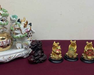 Vtg Foo Dogs Sculpture Red Resin Dragon Year Of The Rat Figurines