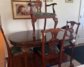 Claw Foot Inlaid Dining Room Table w/6 Chairs-2 Leaves- Pads,