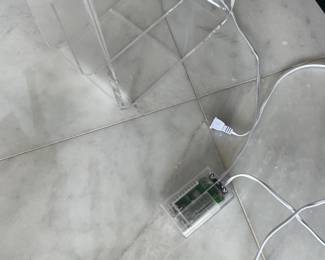 $600 EACH. Two (2) Pablo Pardo lucite lamps 60” tall, 18” across shade. Tapered from bottom to top.