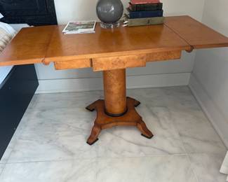$1,500 EACH. Two (2) Biedermier golden Burch drop leaf “sofa tables” 31” wide, 29” tall, 26” deep