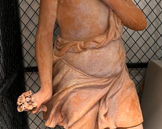 $400. Terracotta garden statue on stand. Dimensions added June 16