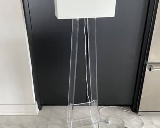$600 EACH. Two (2) Pablo Pardo lucite lamps 60” tall, 18” across shade. Tapered from bottom to top.