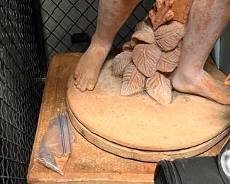 $400. Terracotta garden statue on stand. Dimensions added June 16