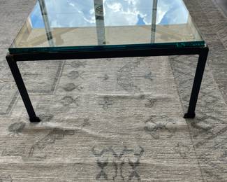 $400. Bronze/metal square coffee table, 1” glass top. 30”x30”