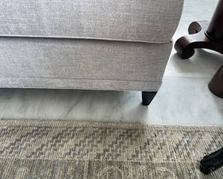 $2,000 EACH. TWO (2) 9’ Hickory Chair, soft grey, armless three cushion sofas, woven linen, excellent condition. 18.5” floor to seat, 29” deep.