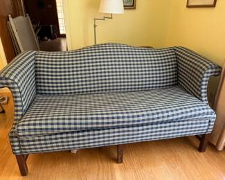 Blue and white checked loveseat